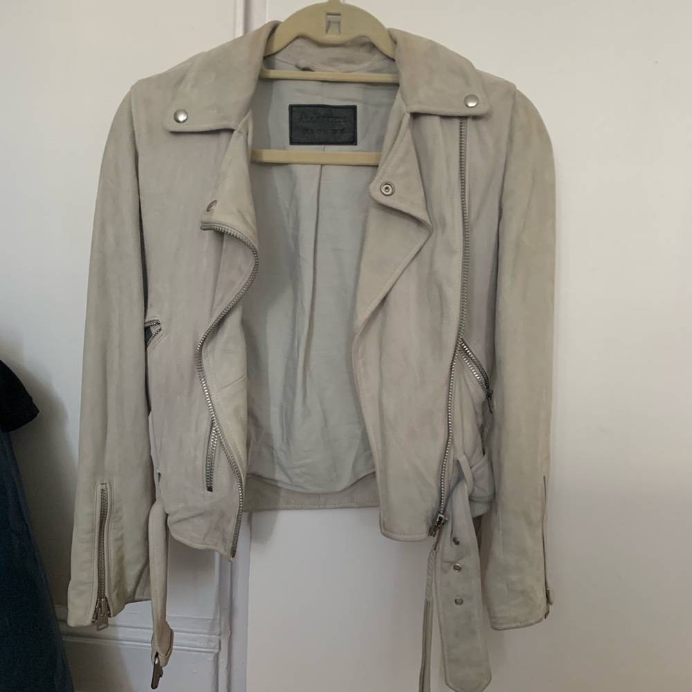 All Saints Light blue Suede Bomber Jacket